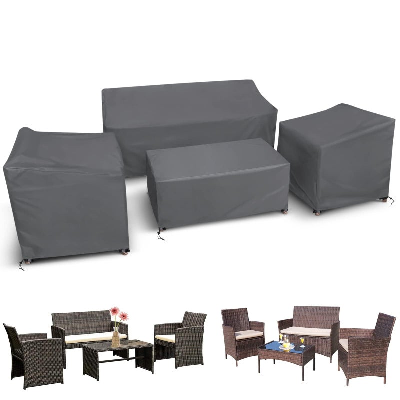 STARTWO Patio Furniture Covers 4 Piece Set, Heavy Duty Waterproof Outdoor Furniture Cover, Windproof Patio Cover for Rattan Wicker Conversation Set, Patio Furniture Set Cover, Grey - Image 1